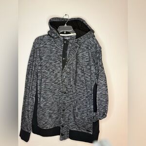 Express Gray Button-Up Hoodie Sweater